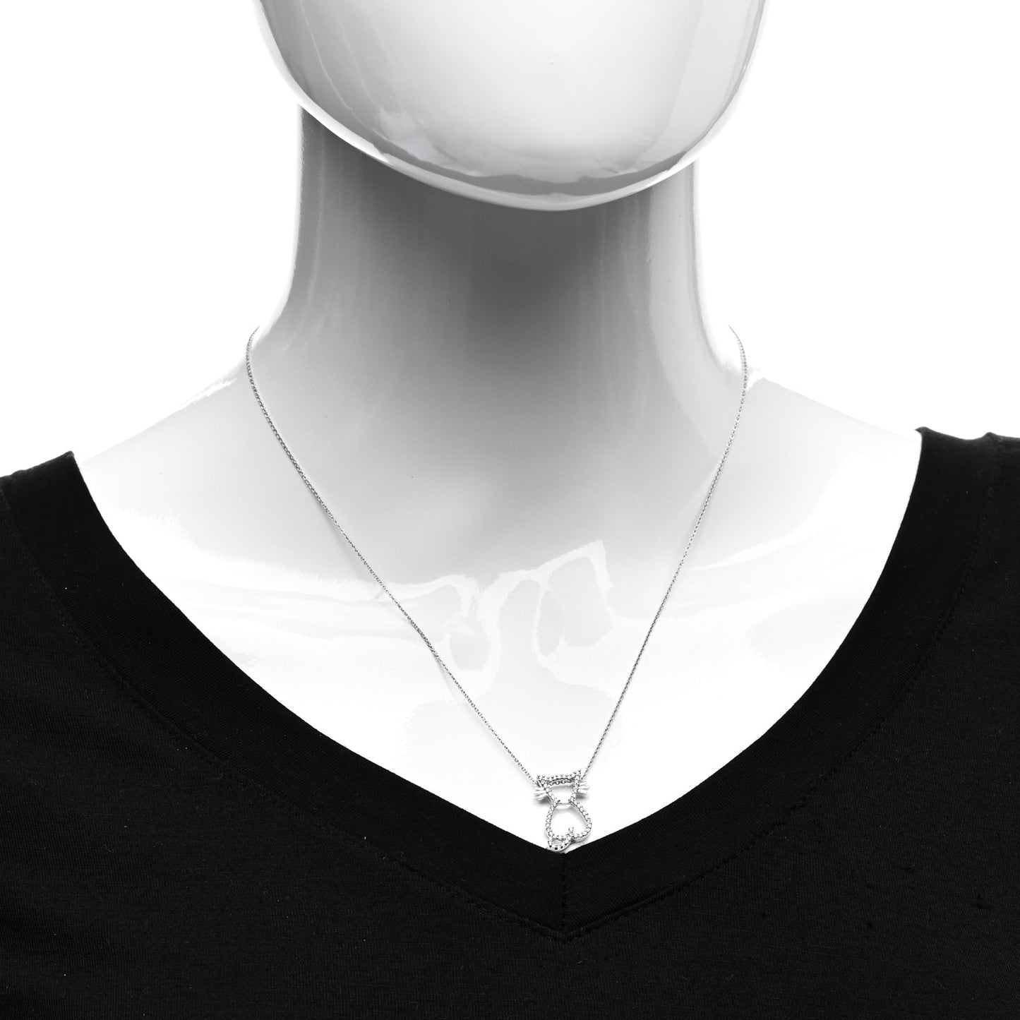 18K White Gold Diamond Cat Pendant Necklace
