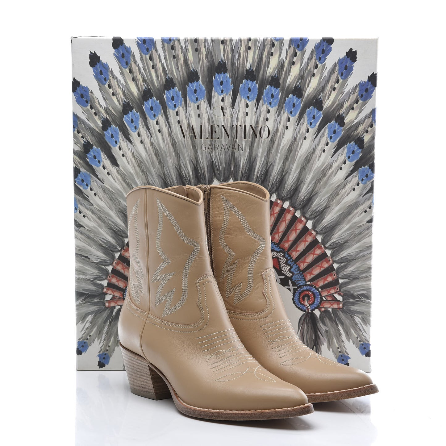 Calfskin Embroidered Texan 50mm Cowboy Ankle Boots 37 Naturale