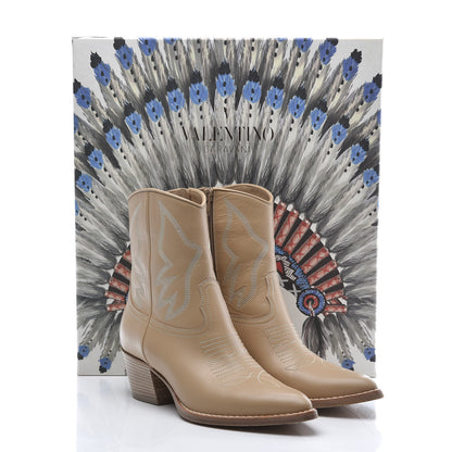 Valentino Garavani Calfskin Embroidered Texan 50mm Cowboy Ankle Boots 37 Naturale 10 of 10