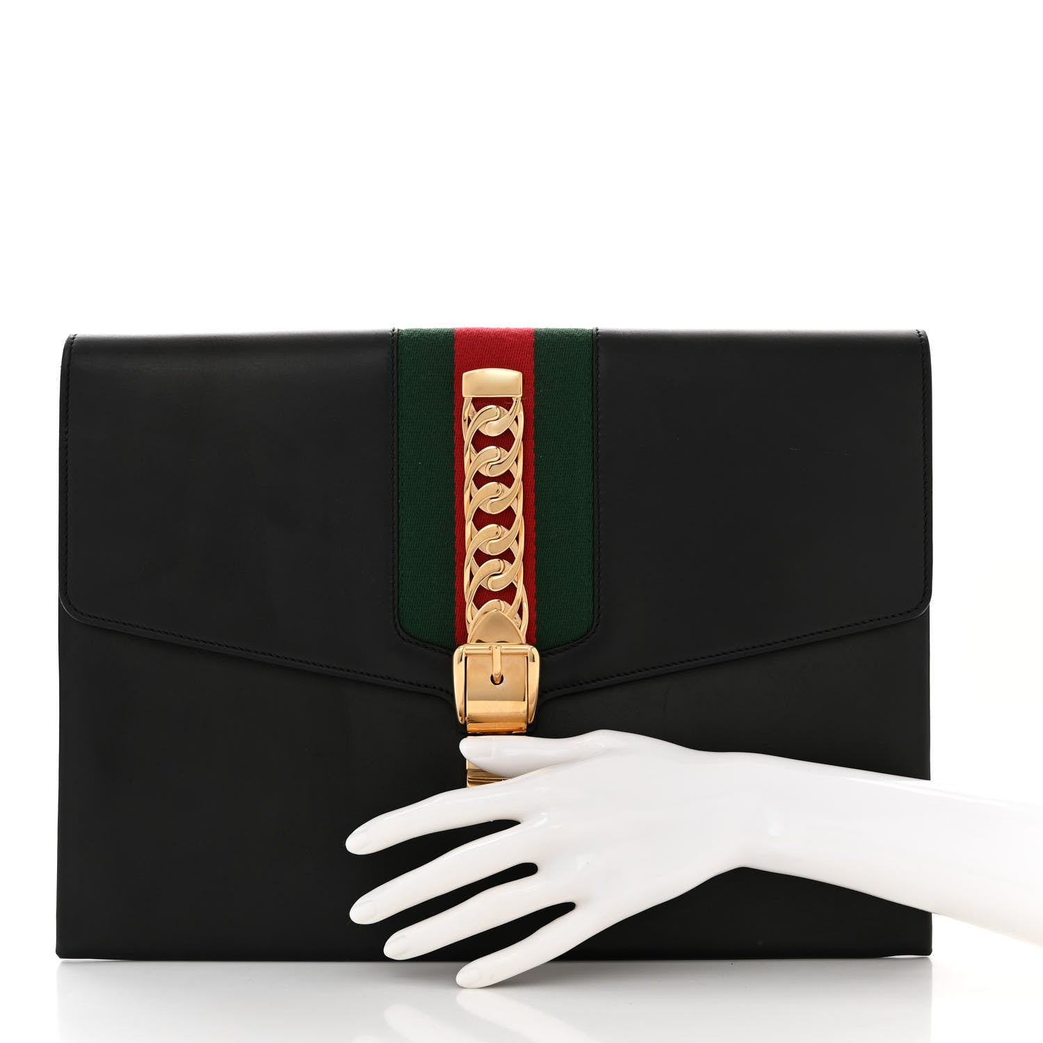Gucci Calfskin Maxi Sylvie Clutch Black 2 of 11