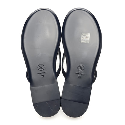 Chanel Cotton Silk Crystal CC Thong Sandals 39 Dark 39 Blue Silver 5 of 8