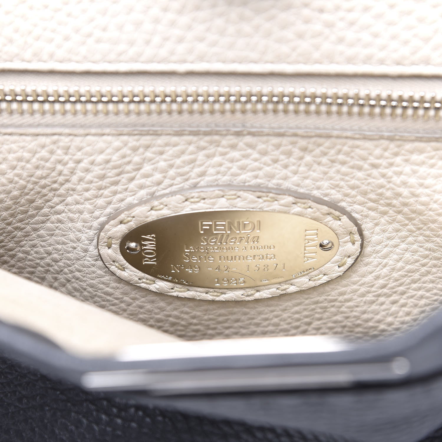 Fendi Cuoio Romano Selleria Bi-Color Medium Peekaboo Iconic Satchel Asfalto Latte 6 of 10