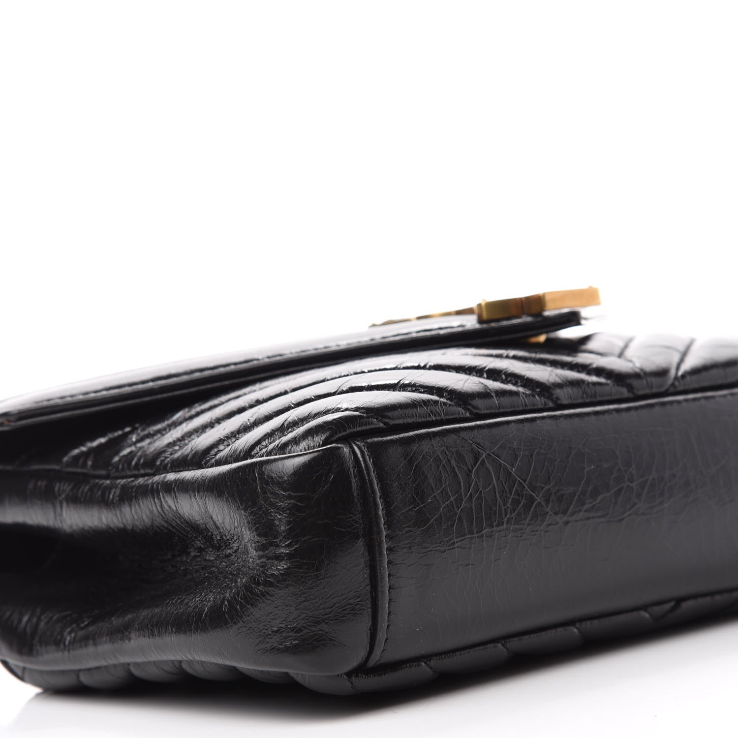 Saint Laurent Cracked Shiny Calfskin Matelasse Chevron Monogram Medium College Bag Black 6 of 11
