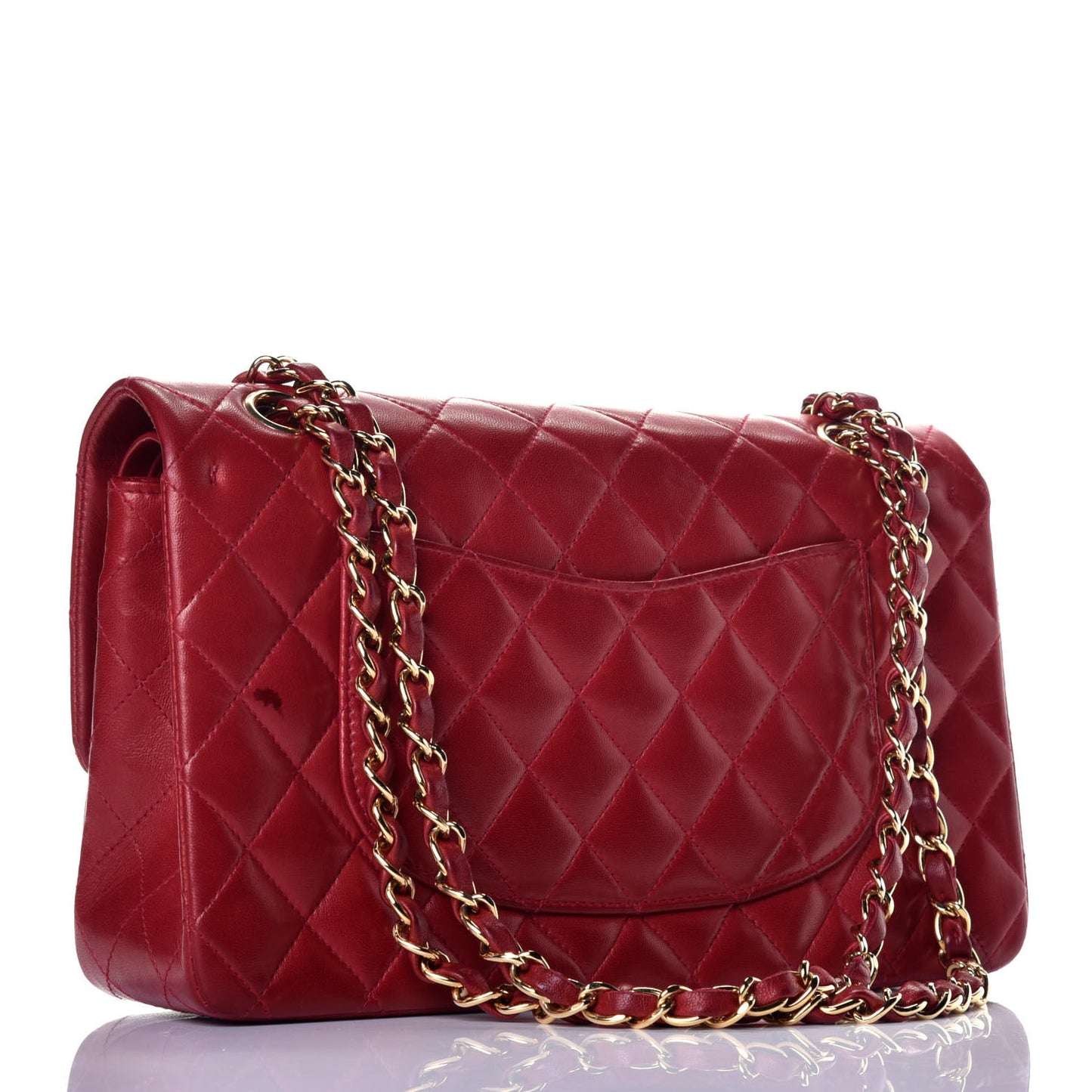 Lambskin Quilted Medium Double Flap Red Fonce
