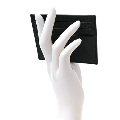 Prada Saffiano Triangle Card Holder Black 2 of 7