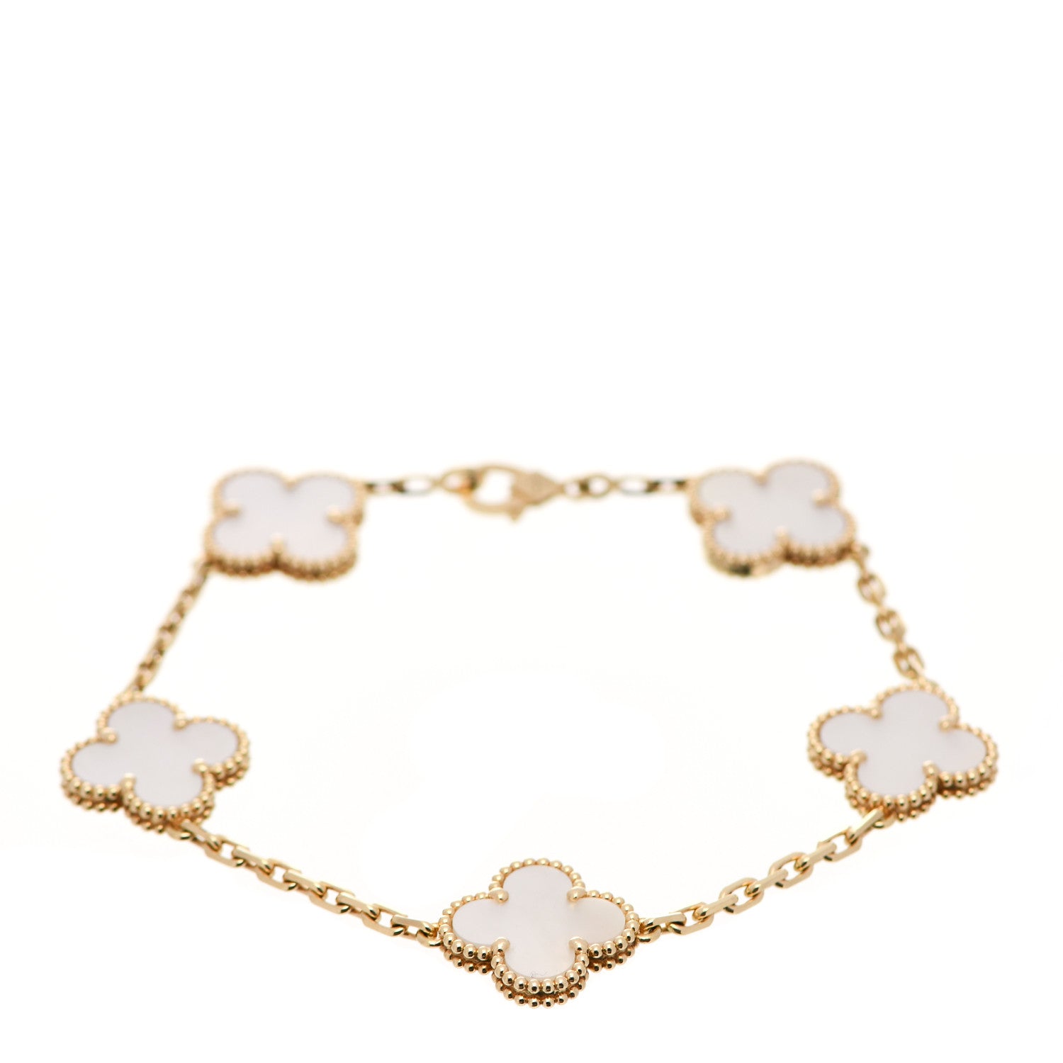 Van Cleef & Arpels 18K Yellow Gold Mother of Pearl 5 Motifs Vintage Alhambra Bracelet 1 of 6