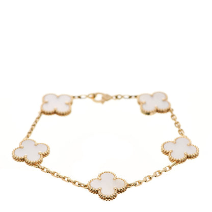 Van Cleef & Arpels 18K Yellow Gold Mother of Pearl 5 Motifs Vintage Alhambra Bracelet 1 of 6