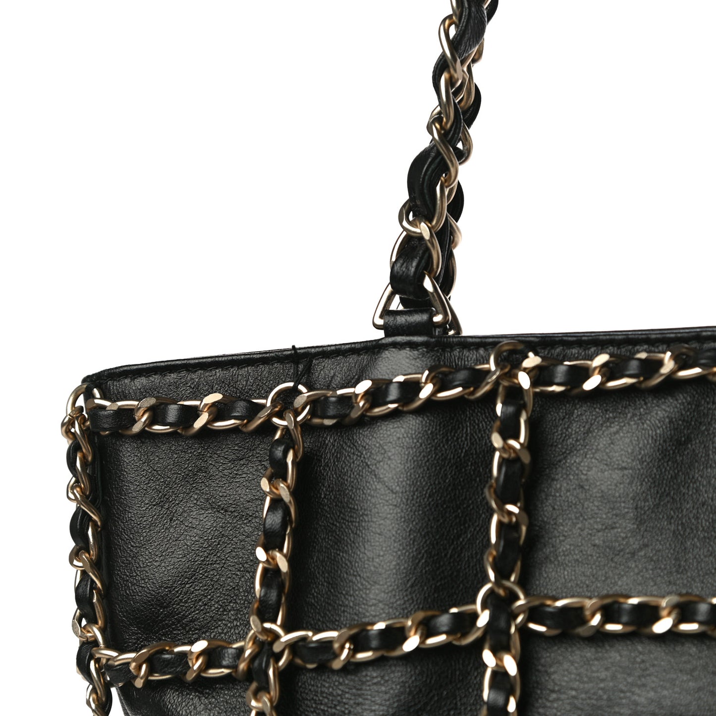 Lambskin Large Shopping Chain Tote Black