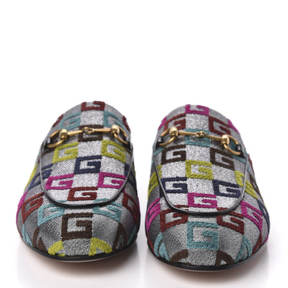 Gucci Velvet Lurex Square G Womens Princetown Slippers 38.5 Silver Multicolor 2 of 9