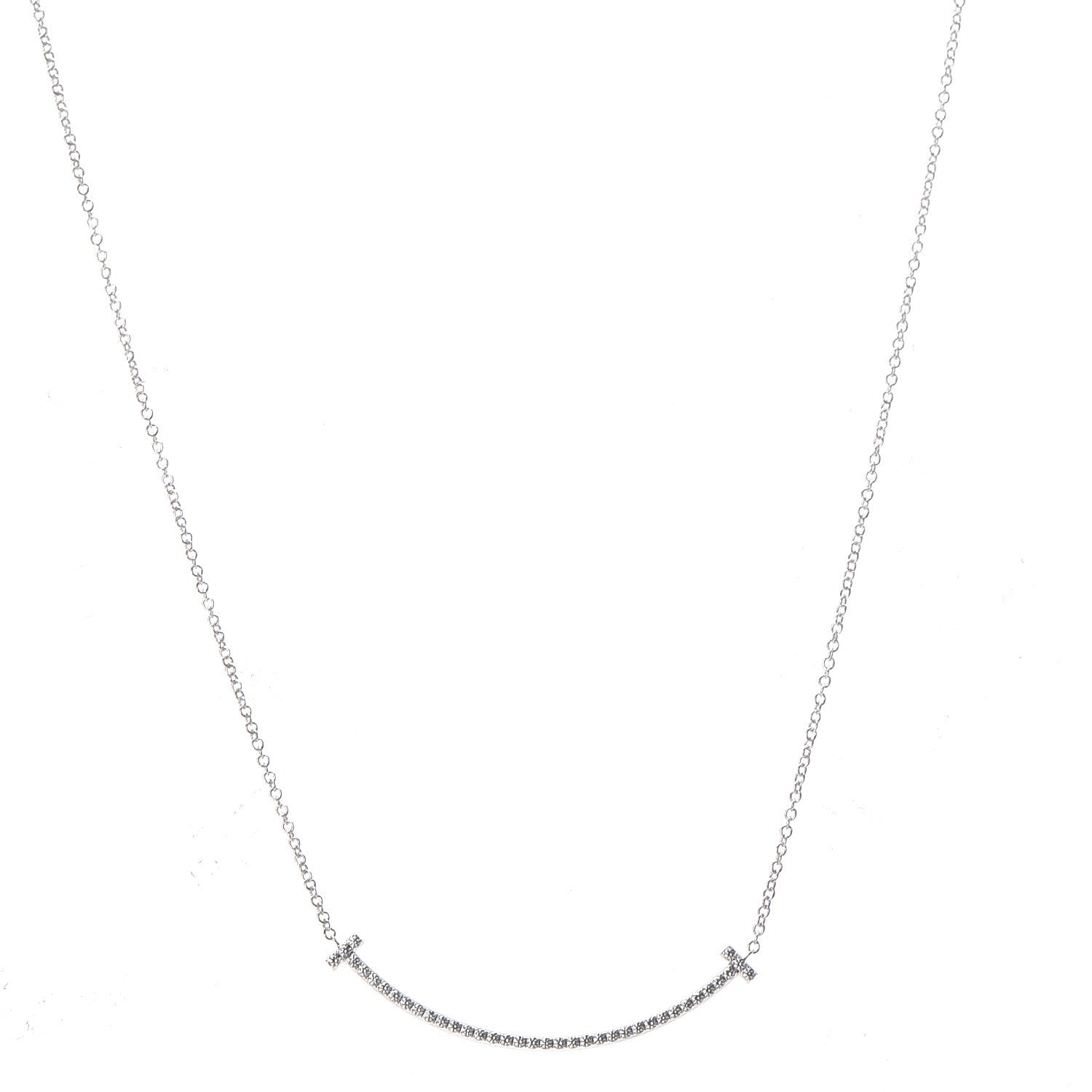 Tiffany 18K White Gold Diamond Small T Smile Pendant Necklace 1 of 7