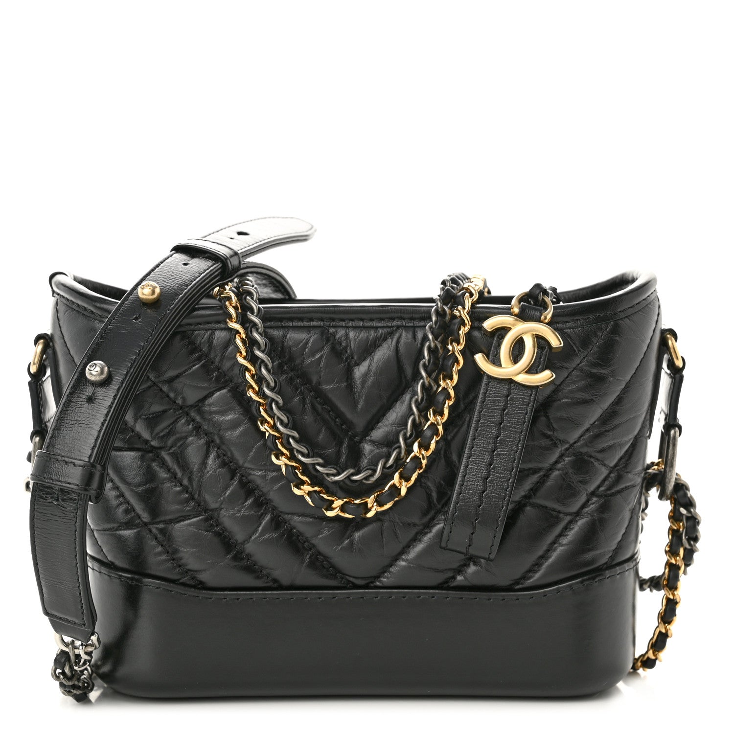 Chanel Aged Calfskin Chevron Quilted Small Gabrielle Hobo Black 1 of 10
