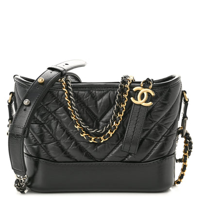 Chanel Aged Calfskin Chevron Quilted Small Gabrielle Hobo Black 1 of 10