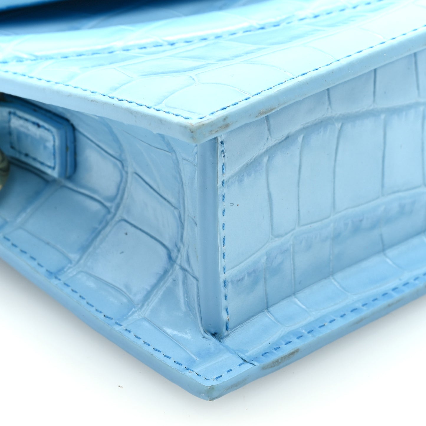 Calfskin Crocodile Embossed Le Sac Rond Blue