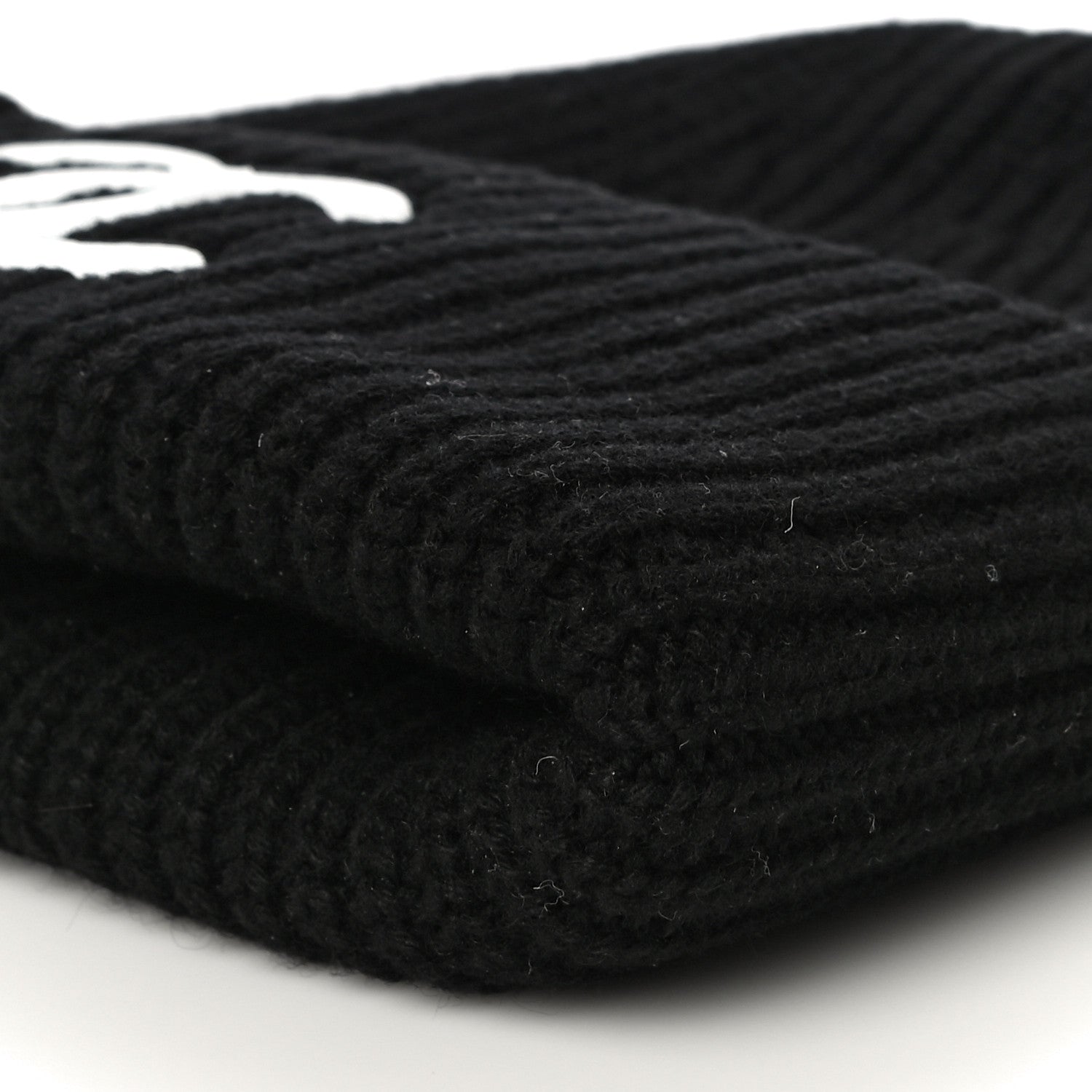 Chanel Wool Cashmere CC Beanie Hat Light Black White 9 of 10