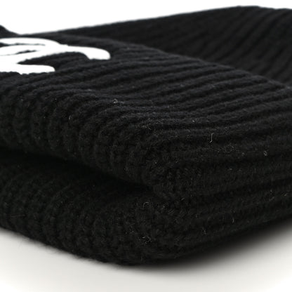 Chanel Wool Cashmere CC Beanie Hat Light Black White 9 of 10