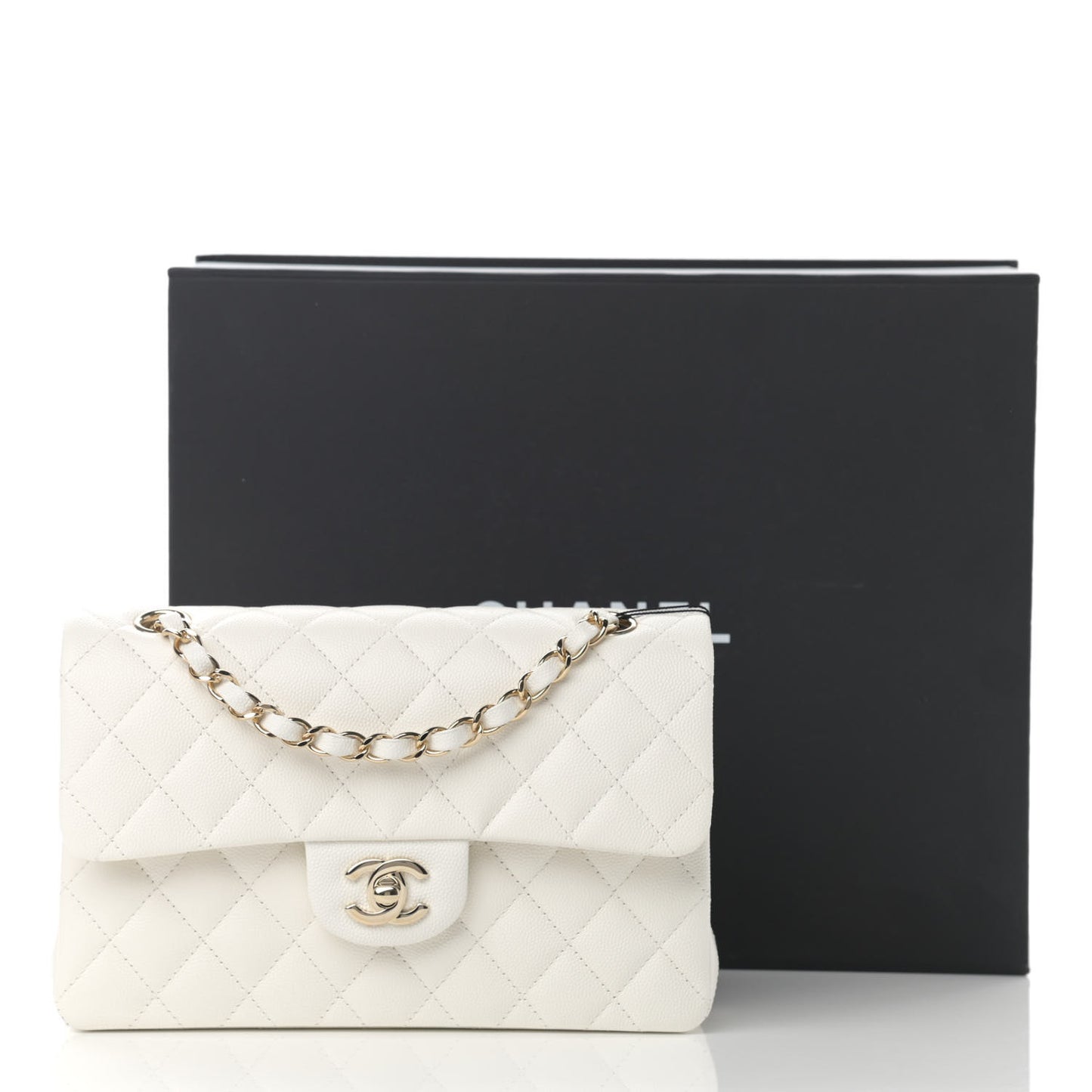Caviar Quilted Small Double Flap White