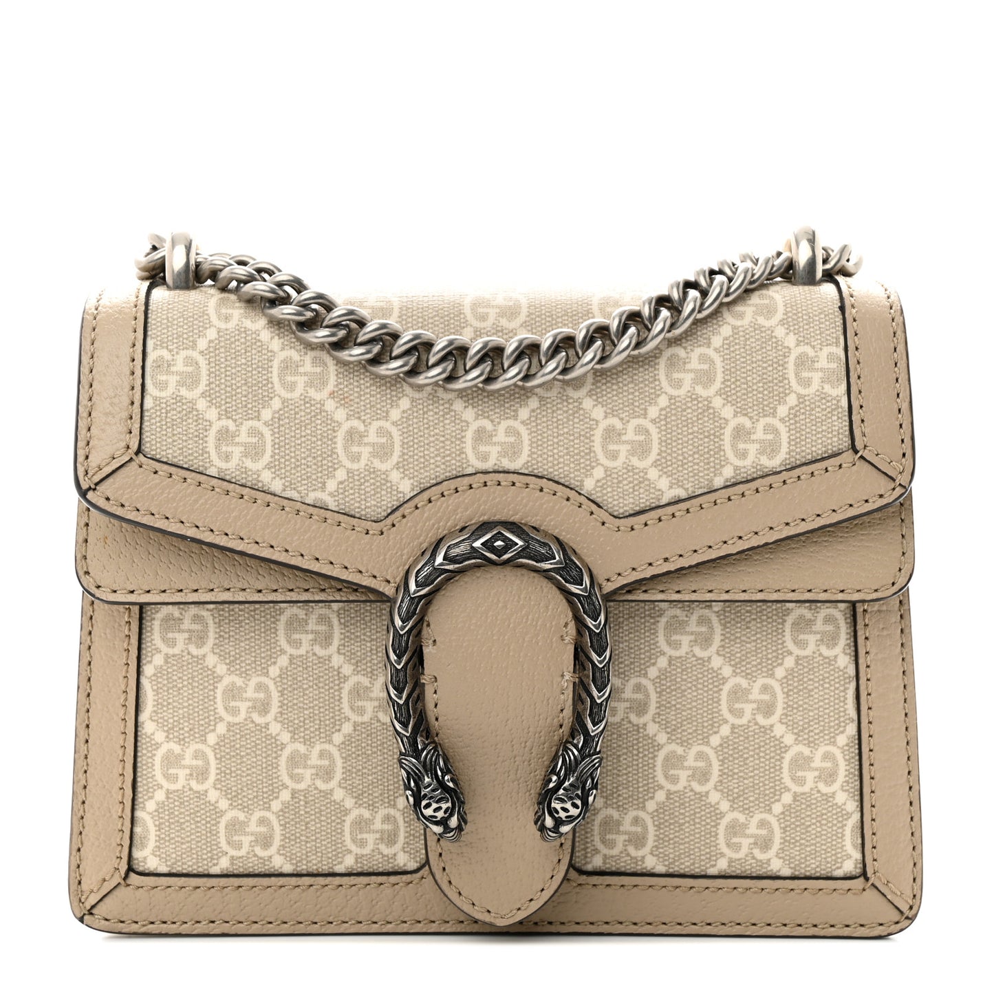 GG Supreme Monogram Textured Dollar Calfskin Mini Dionysus Shoulder Bag Beige Mystic White Oatmeal