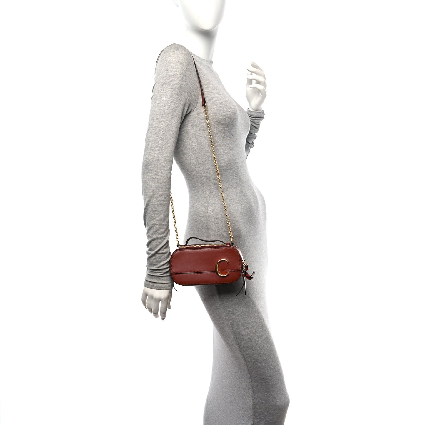 Shiny Calfskin Mini Vanity C Bag Sepia Brown