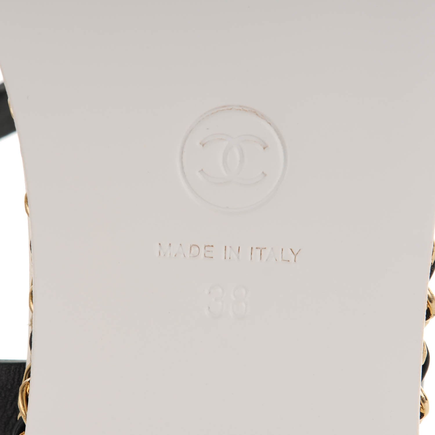 Chanel Calfskin CC Chain Flat Sandals 38 White Black 6 of 7