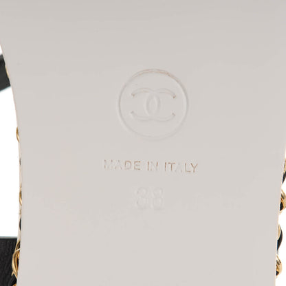 Chanel Calfskin CC Chain Flat Sandals 38 White Black 6 of 7
