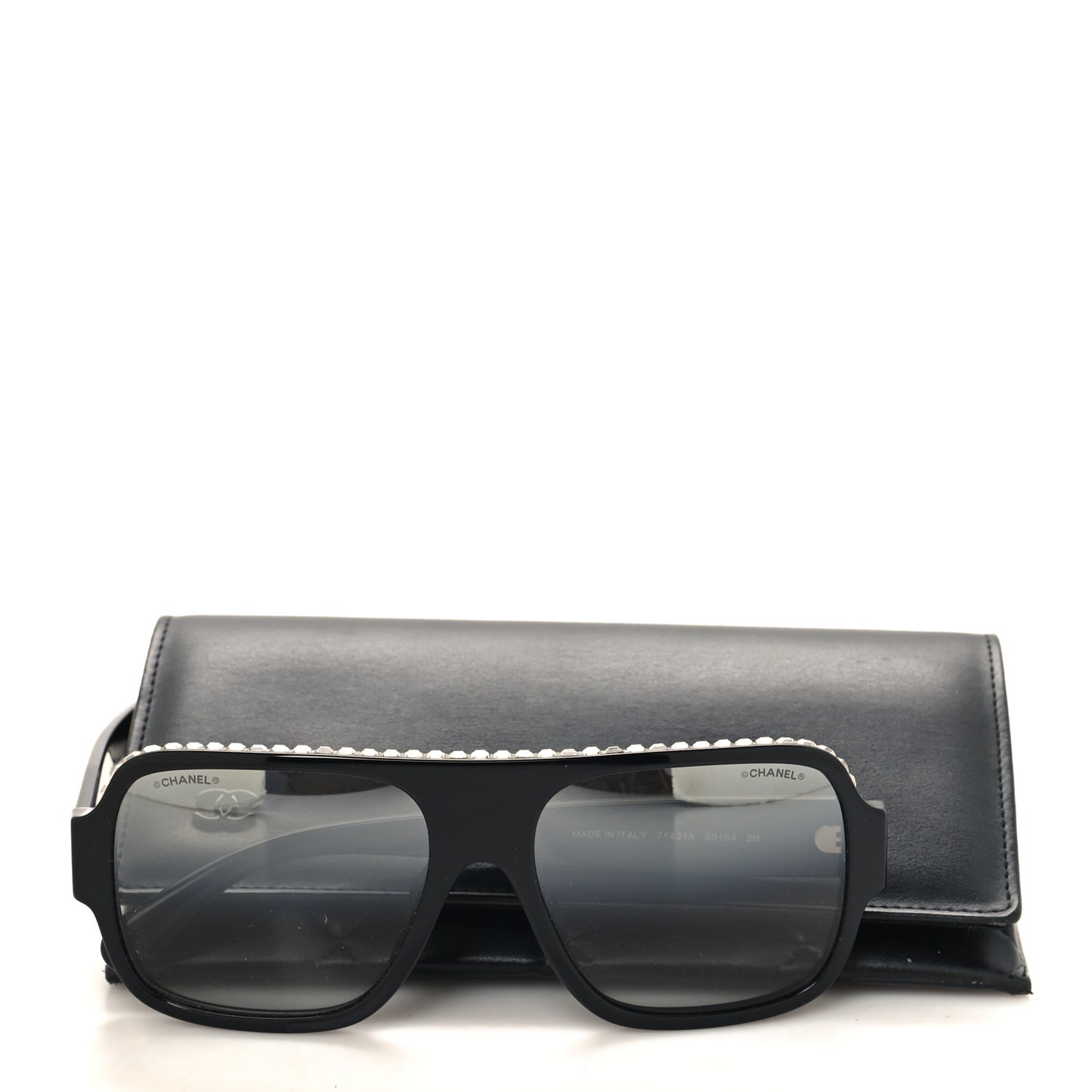 Acetate Crystal CC Shield Sunglasses 71431A Black Grey