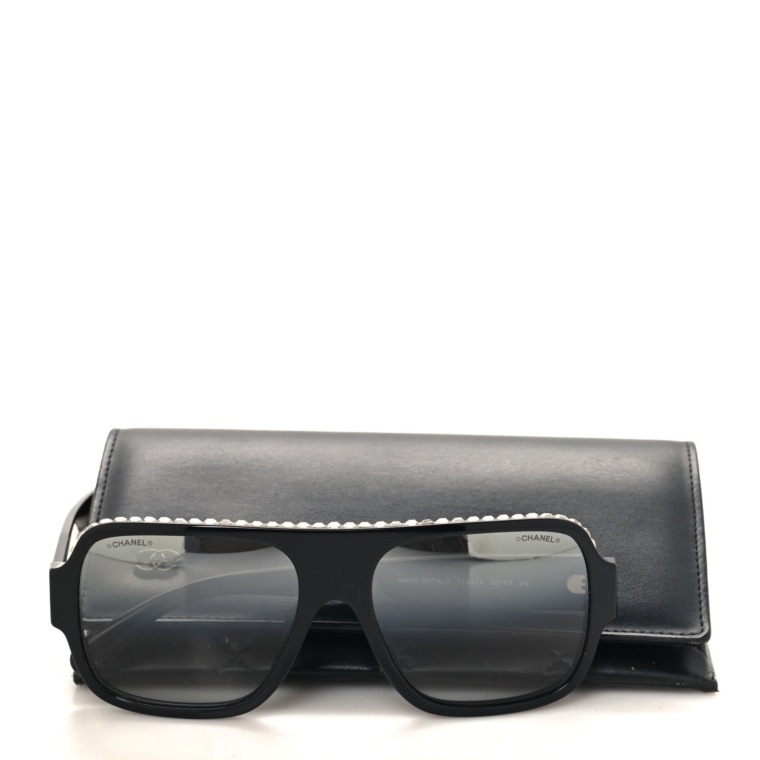 Chanel Acetate Crystal CC Shield Sunglasses 71431A Black Grey 7 of 7