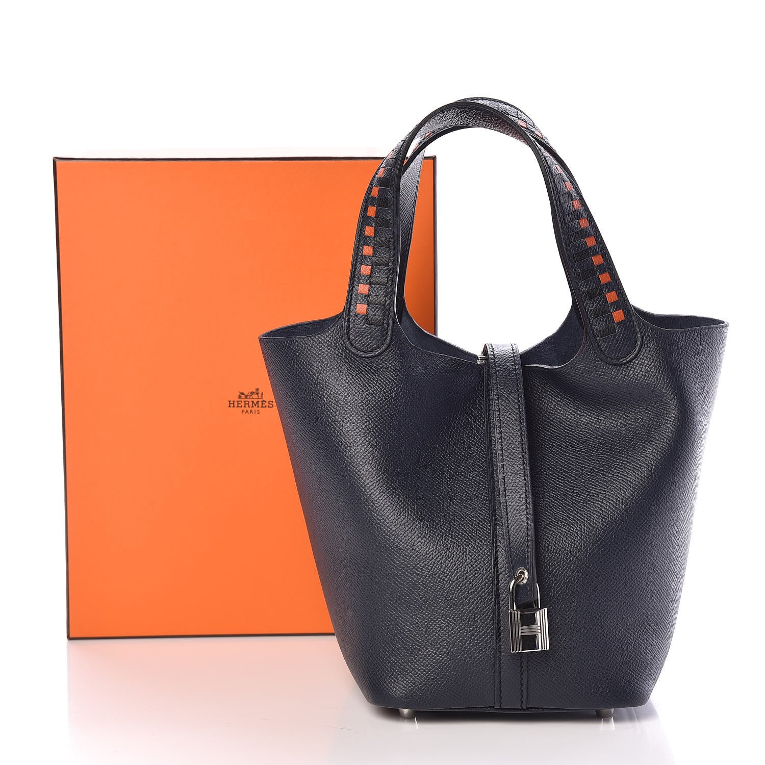 Hermes Epsom Tressage De Cuir Picotin Lock 18 PM Bleu Indigo Black Terre Battue 9 of 9