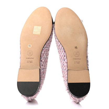 Chanel Tweed Grosgrain Cap Toe Ballerina Flats 37.5 Pink Black 5 of 8