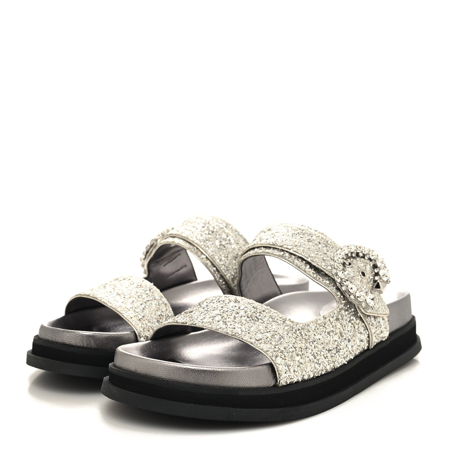 Jimmy Choo Glitter Crystal Embellished Marga Slide Sandals 38.5 Gold 3 of 7