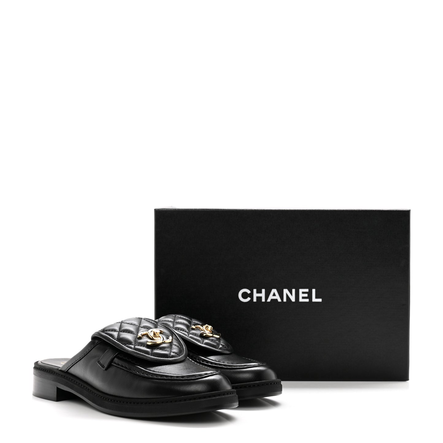 Lambskin Quilted CC Turnlock Mules 39 Black