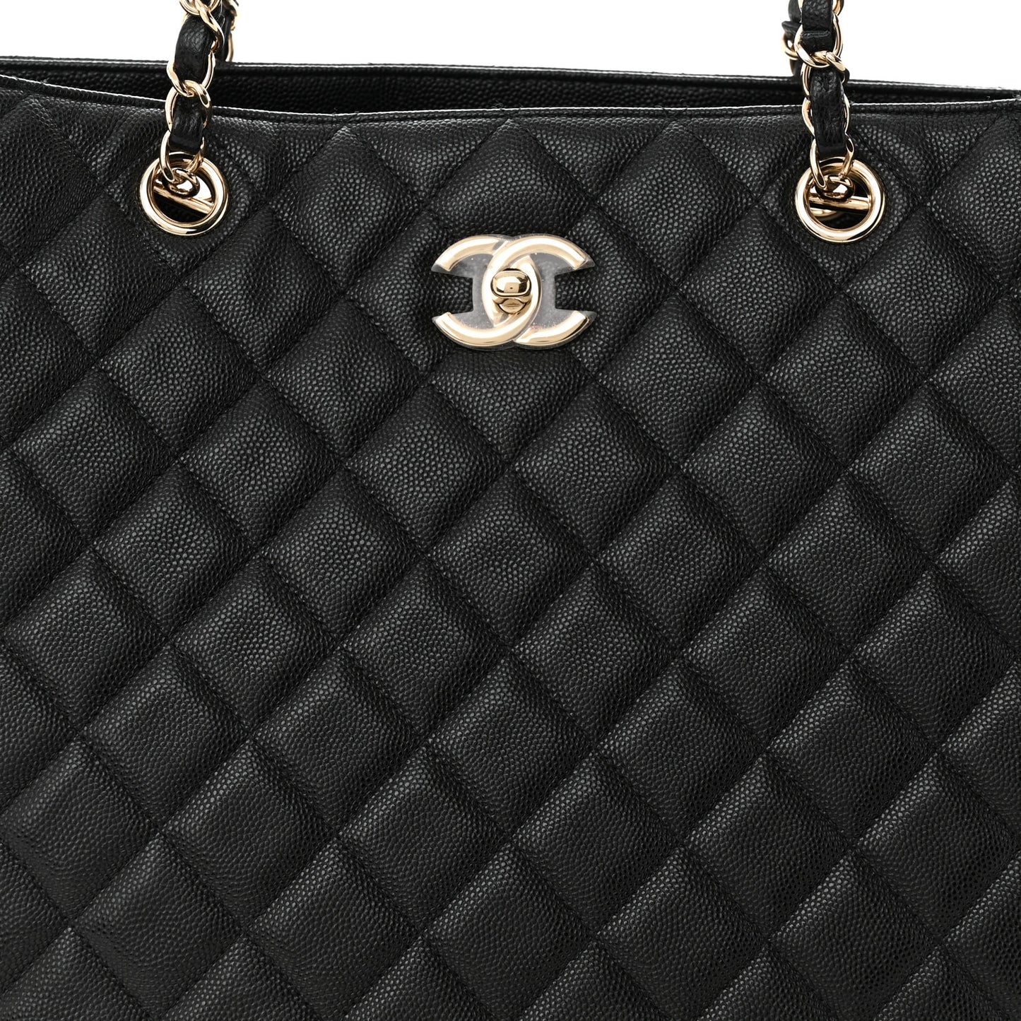 Caviar Quilted Large Shopping Tote Black
