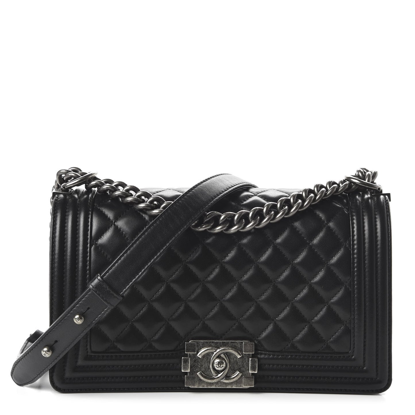 Lambskin Quilted Medium Boy Flap Black