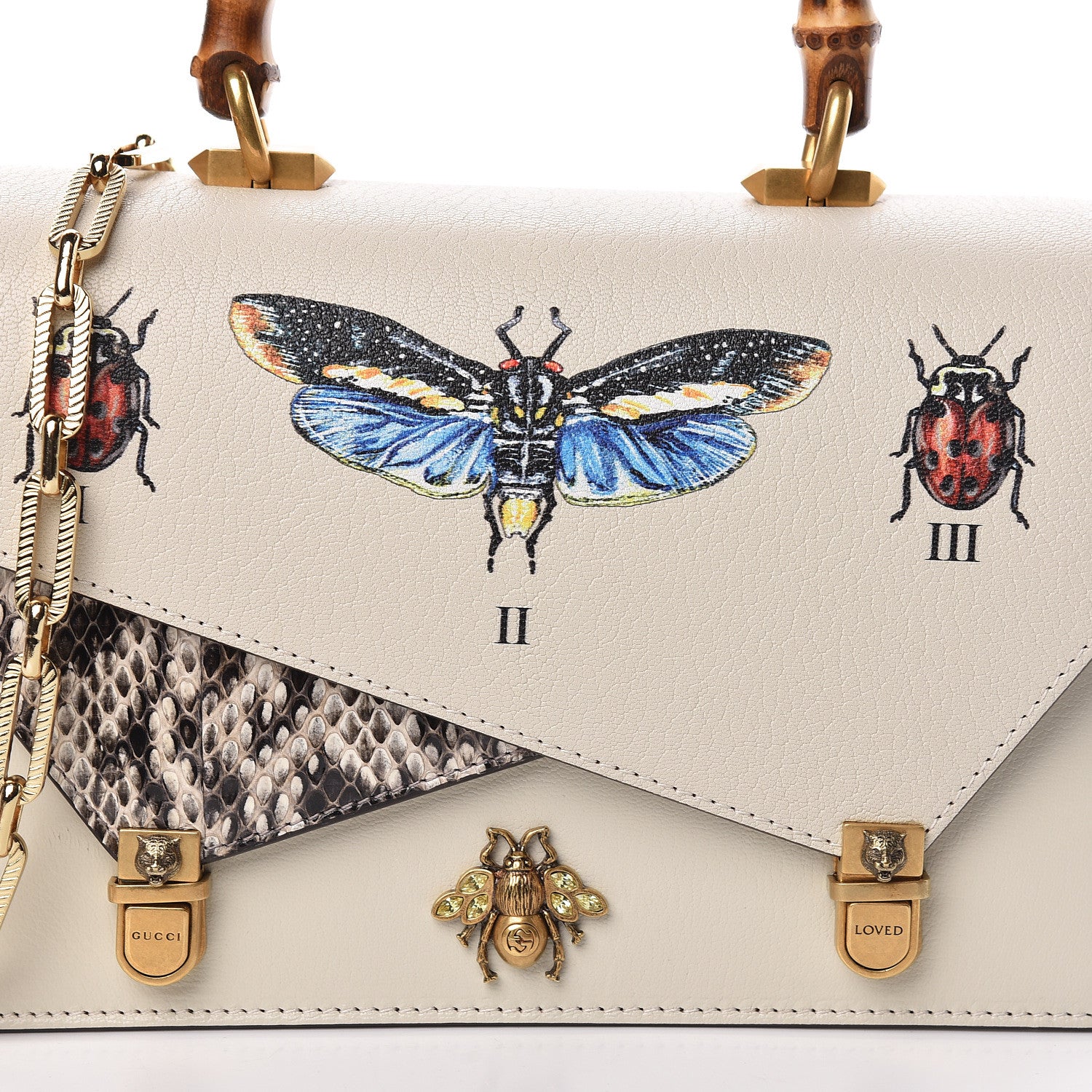 Gucci Calfskin Snakeskin Studded Small Ottilia Top Handle Bag White 14 of 14