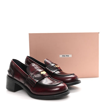 Miu Miu Spazzolato Fume Penny Platform Loafers 38 Porpora 10 of 10