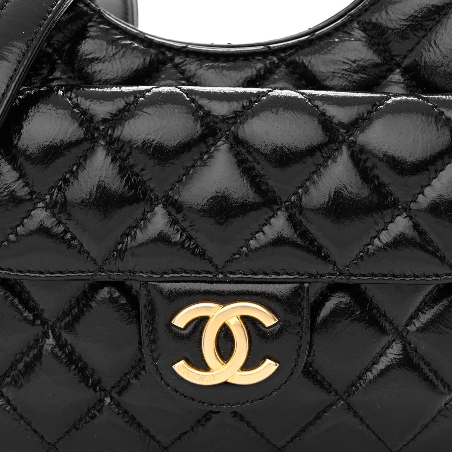 Chanel Shiny Crumpled Calfskin Quilted Small Wavy CC Hobo Black 8 of 10
