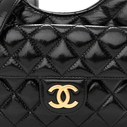 Chanel Shiny Crumpled Calfskin Quilted Small Wavy CC Hobo Black 8 of 10