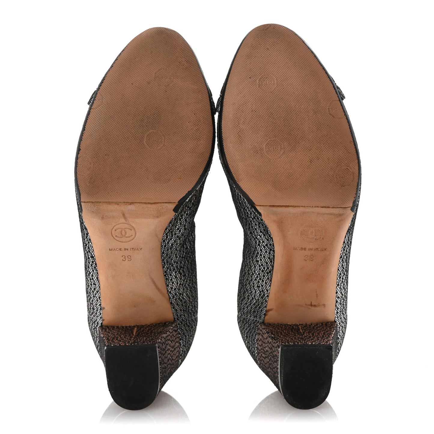 Lace Lambskin CC Elastic Stretch Pumps 39 Black Silver Rose Gold