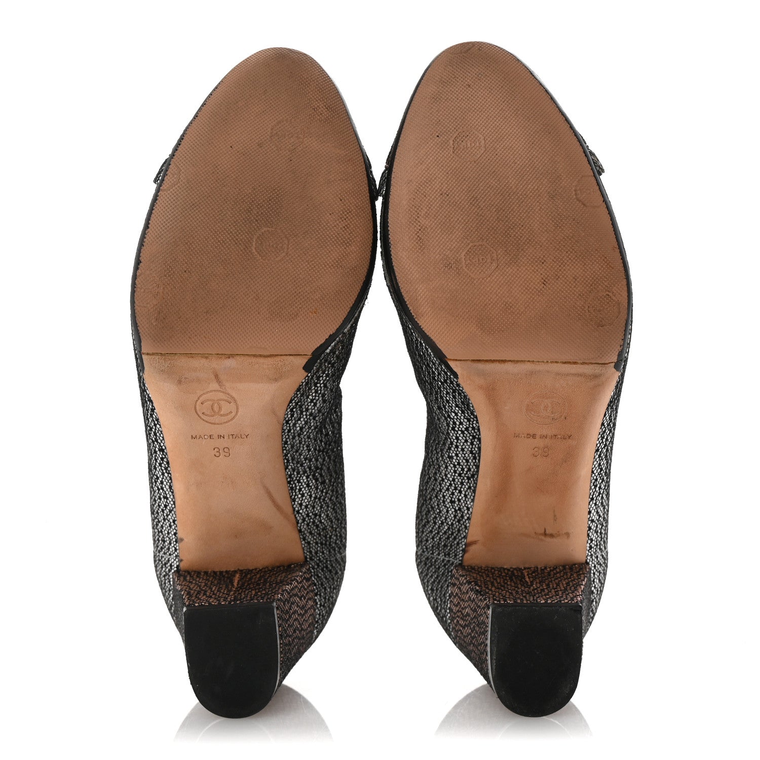 Chanel Lace Lambskin CC Elastic Stretch Pumps 39 Black Silver Rose Gold 6 of 12