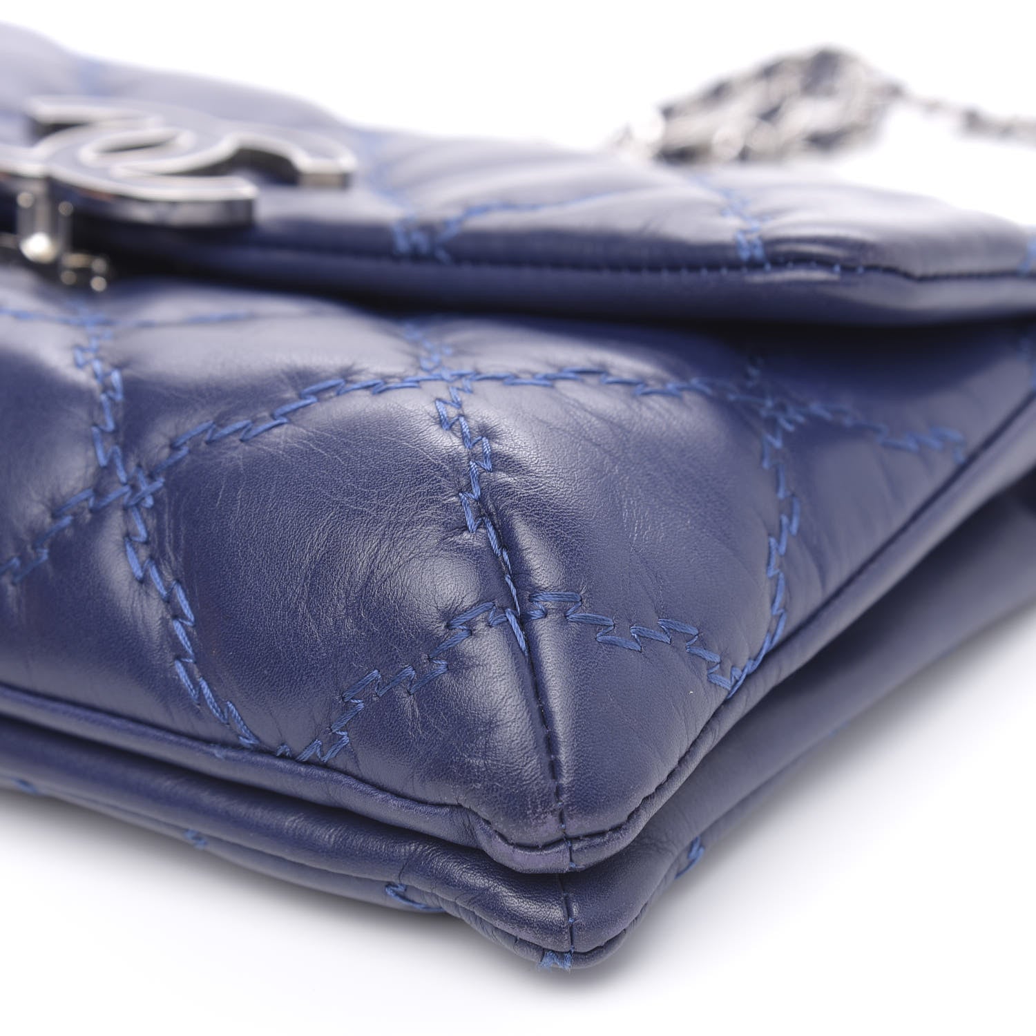 Chanel Calfskin Quilted Double Stitch Hamptons Clutch with Chain Blue 10 of 14