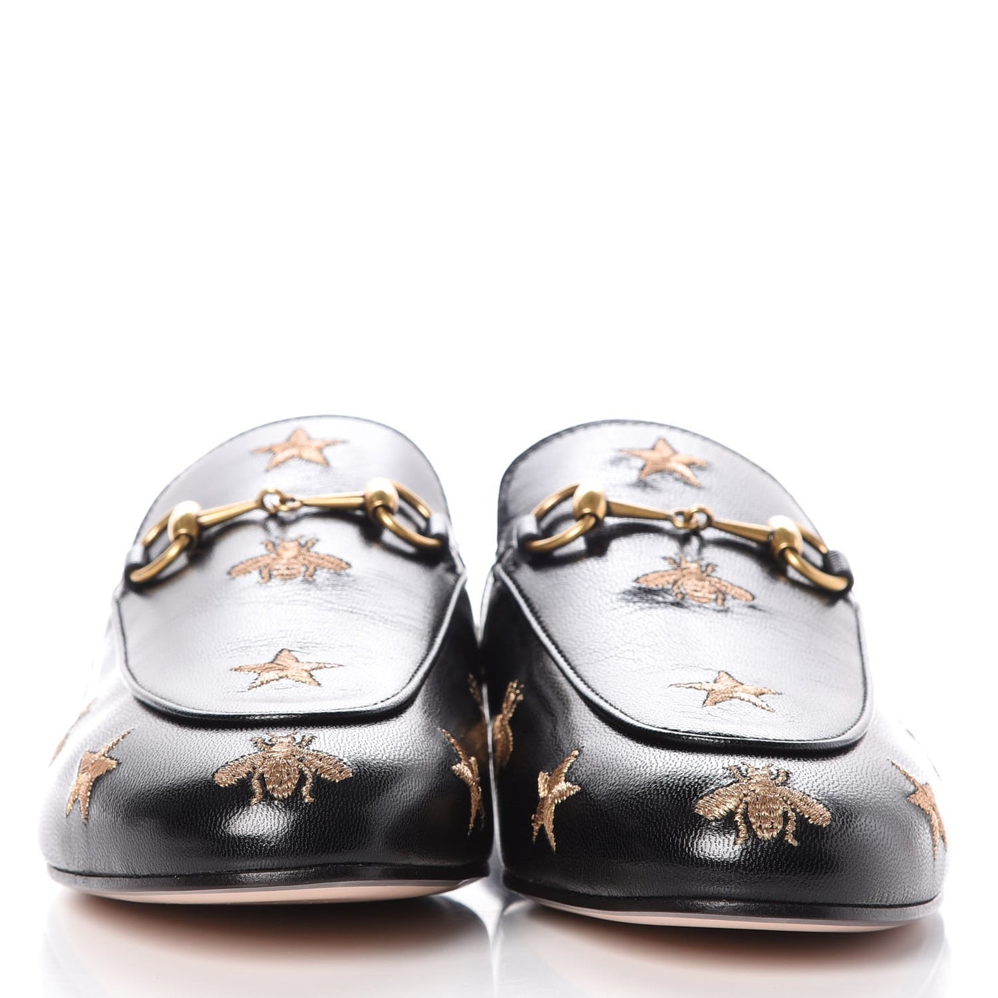 Goatskin Bee Star Embroidered Womens Princetown Slippers 38.5 Black