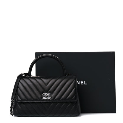 Chanel Caviar Chevron Quilted Small Coco Handle Flap So Black 12 of 12