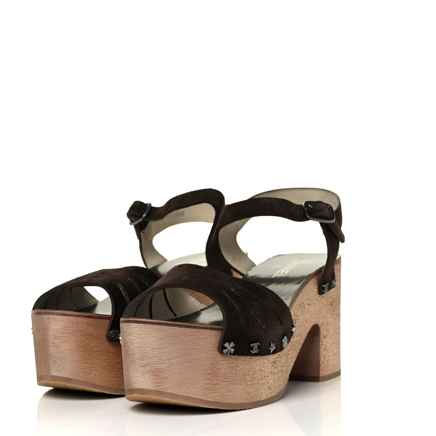 Suede Wooden Studded Platform Sandals 41 Brown