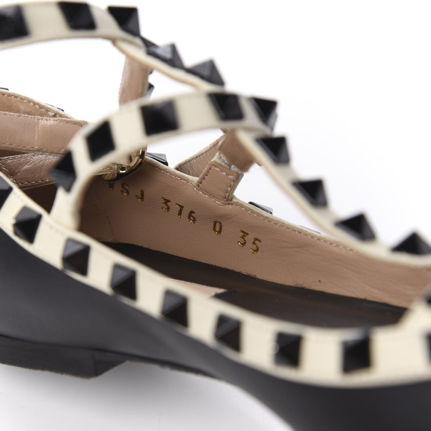 Nappa Rockstud Cage Ballerina Flats 35 Black Ivory