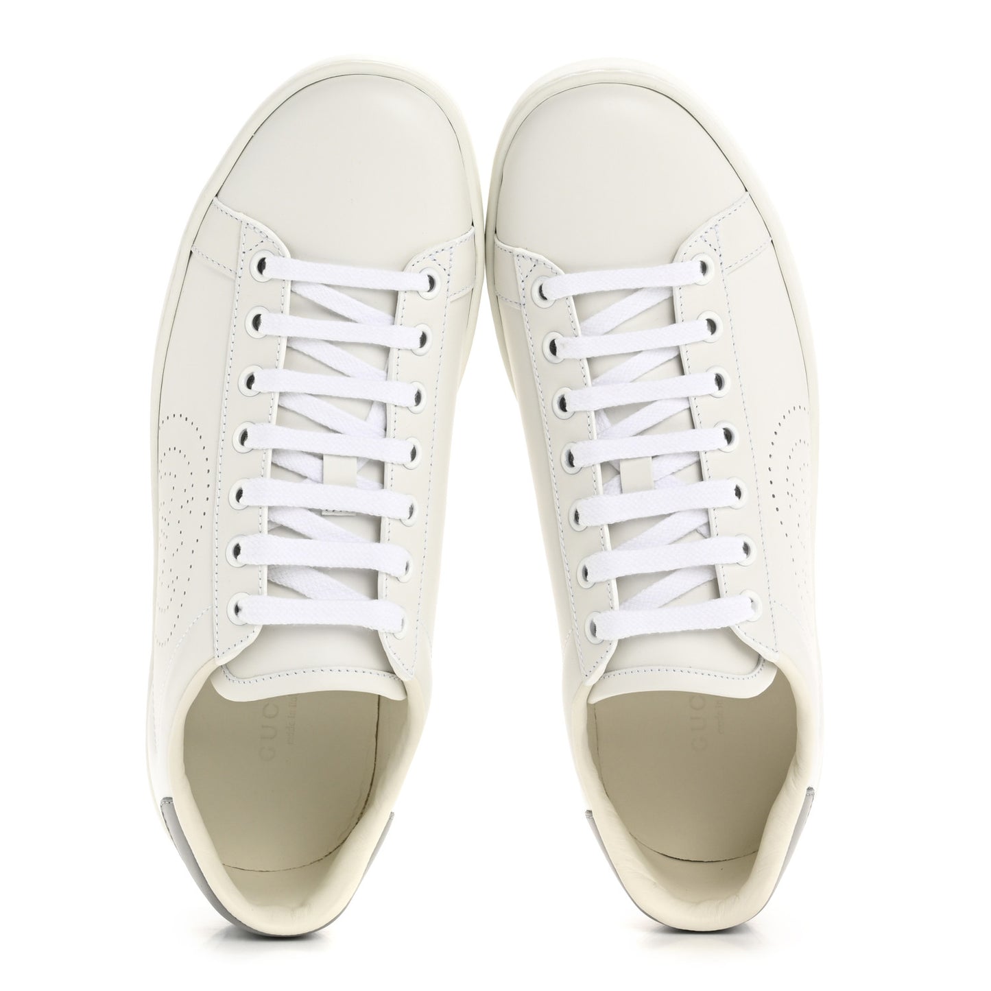 Calfskin Interlocking G Perforated Womens Ace Sneakers 38 White Grey Sky