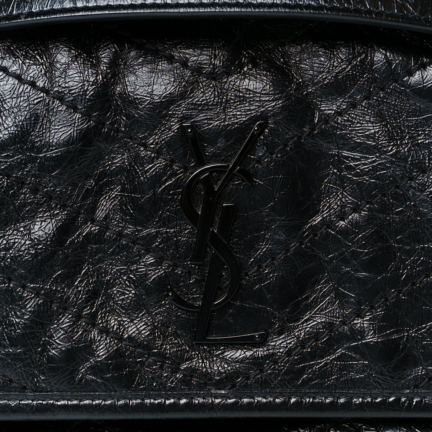 Crinkled Calfskin Matelasse Monogram Baby Niki Chain Satchel Black