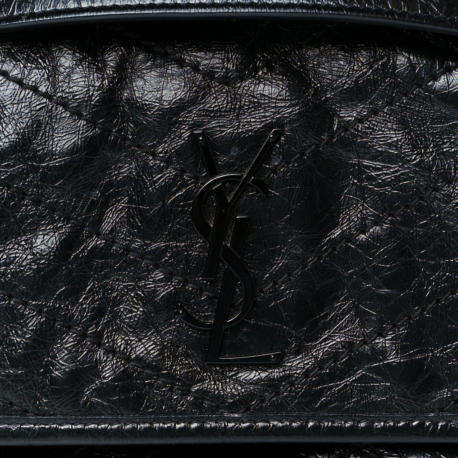 Saint Laurent Crinkled Calfskin Matelasse Monogram Baby Niki Chain Satchel Black 9 of 11