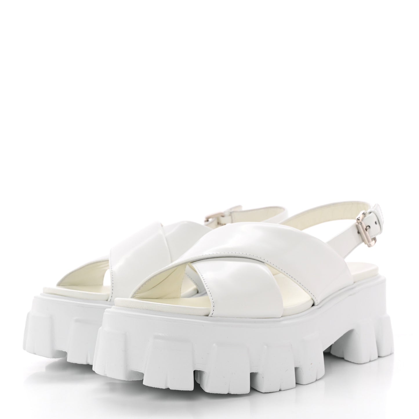 Spazzolato Metal Triangle Logo Padded Monolith 55mm Slingback Sandals 38.5 White