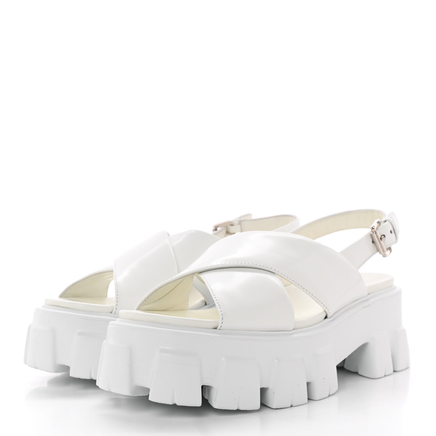 Prada Spazzolato Metal Triangle Logo Padded Monolith 55mm Slingback Sandals 38.5 White 3 of 12