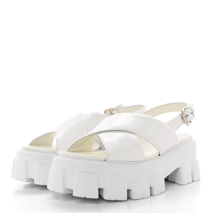 Prada Spazzolato Metal Triangle Logo Padded Monolith 55mm Slingback Sandals 38.5 White 3 of 12