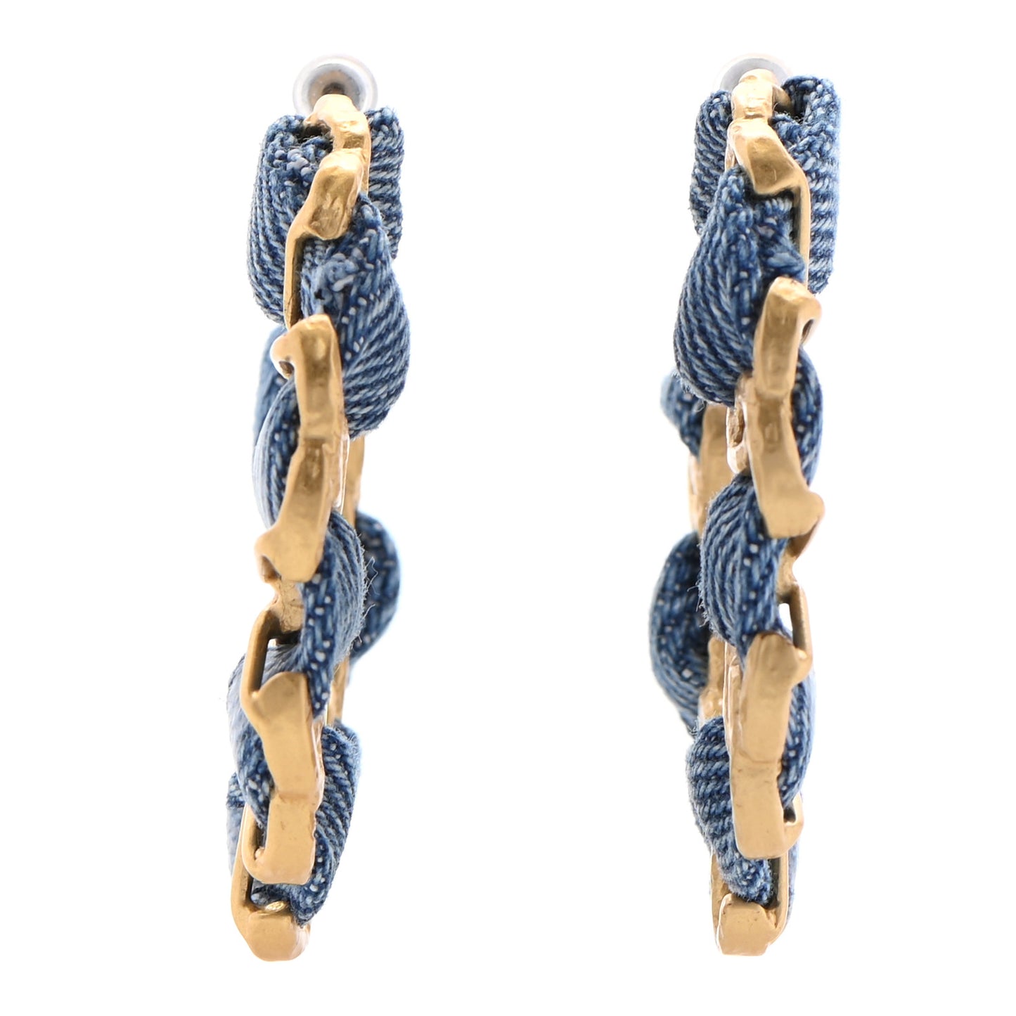 Denim CC Chain Hoop Earrings Gold Blue